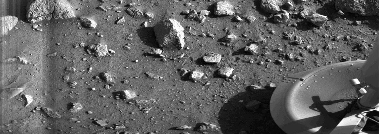 The first image from the surface of Mars, captuted by the Lockheed Martin-built Viking 1 lander.